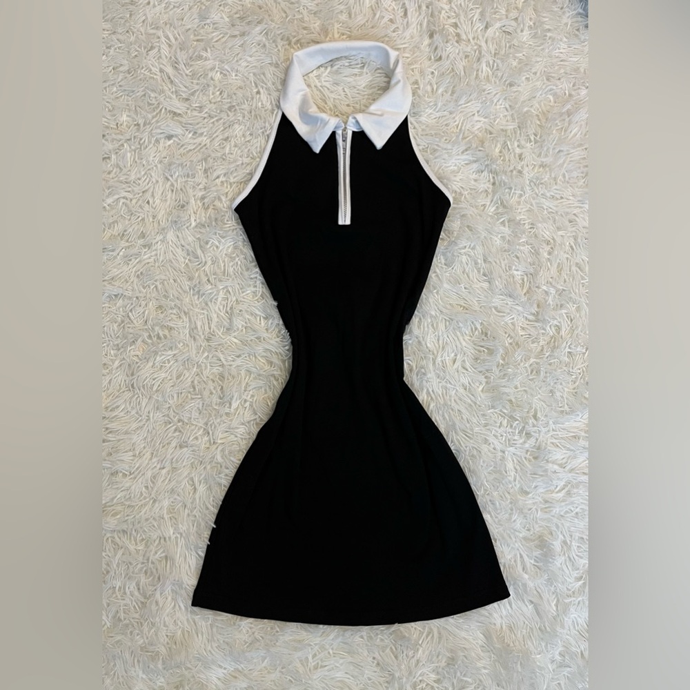 Black and white halter dress